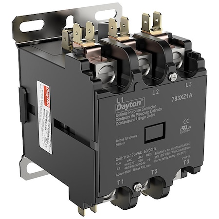 Dayton Definite Purpose Magnetic Contactor, 120V AC, 3 P, Non-Reversing, 3 Phase, Box Lug 783XZ1