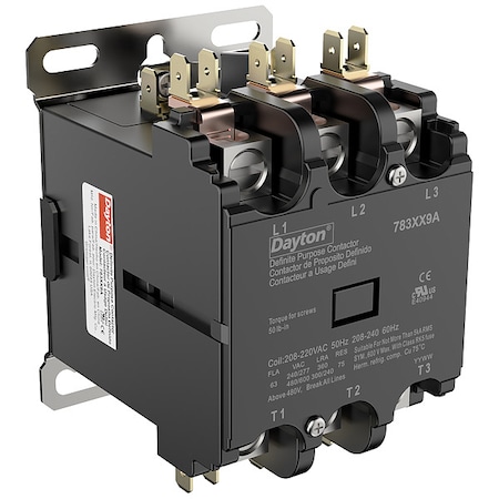 Dayton Definite Purpose Magnetic Contactor, 208V-240V AC, 3 P, Non-Reversing, 3 Phase, Box Lug 783XX9