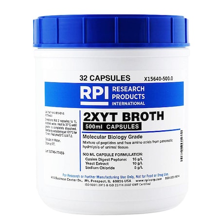 Rpi 2XYT Broth, Capsules, 496g, PK32 X15640-500.0