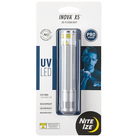 Nite Ize Flashlight, CR123A, 4-3/4 in H, 7/8 in Dia, Silver X5CUV-11-R7