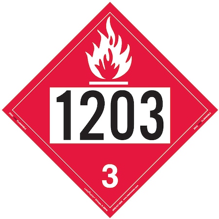 Labelmaster Flammable Liquid Placard, 1203, Vinyl, 25 PK ZRV21203