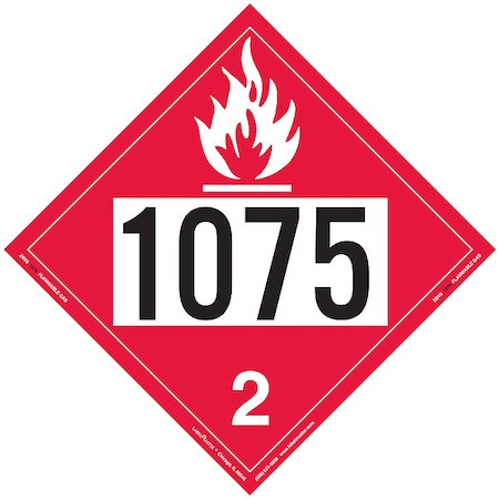 Labelmaster Flammable Gas Placard, 1075, Vinyl, 25 PK ZRV81075