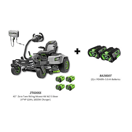 Ego EGO 42" Riding Mower and 2 Batteries ZT4205S, BA2800T(2)