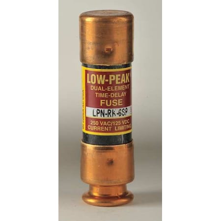 Eaton Bussmann UL Class Fuse, RK1 Class, Time-Delay, 6A, 250V AC, Non-Indicating LPN-RK-6SP