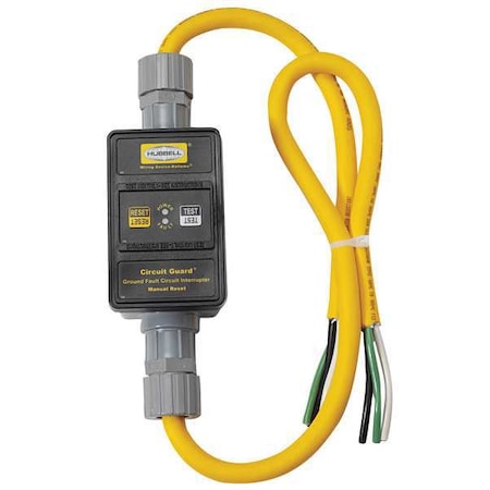 Hubbell Wiring Device-Kellems Line Crd GFCI, 2 ft., Ylw, 30A, NEMA 4X, 240V GFPST2301