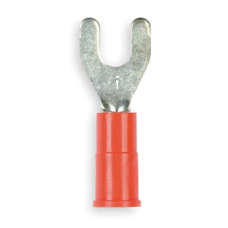 3M Fork Terminal, #8 Stud Size, 18 AWG, 600 V, Vinyl Insulated, Red, Crimp Termination Only, 100 PK MVU18-8FX