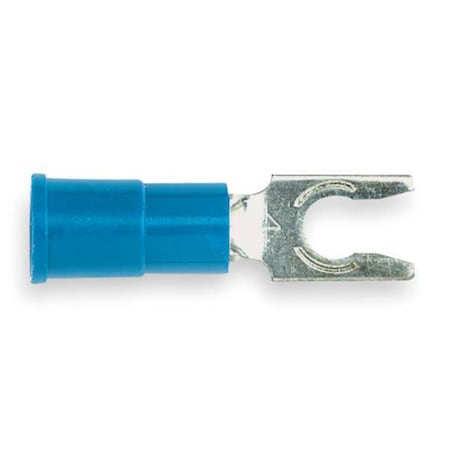 3M Fork Terminal, #8 Stud Size, 14 AWG, 600 V, Vinyl Insulated, Blue, Crimp Termination Only, 100 PK MV14-8FLX