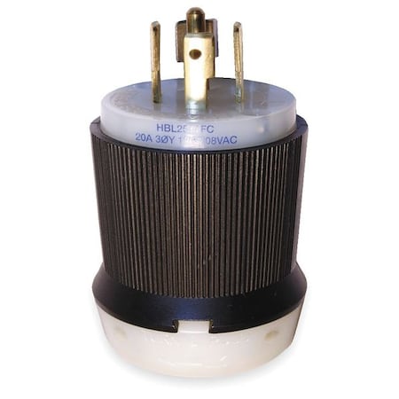 Hubbell Wiring Device-Kellems Locking Plug, L21-20P, 20 A, 120/208V AC, Three Phase, 4 Pole, Screw Terminals, Black, White HBL2511FC