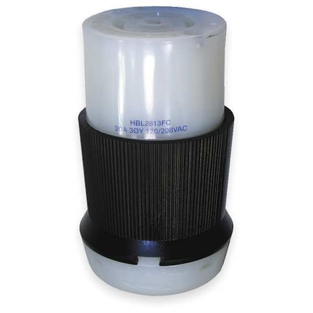 Hubbell Wiring Device-Kellems Locking Connector, L21-30R, 30 A, 120/208V AC, Three Phase, 4 Pole, Screw Terminals, Black, White HBL2813FC