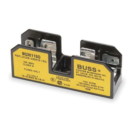 Eaton Bussmann Open Fuse Block, G UL Class, 600V AC/DC Volt Rating, 1 Poles, Screw with Quick Connect BG3011SQ