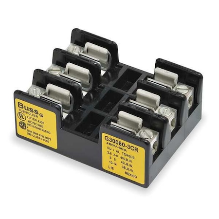 Eaton Bussmann Open Fuse Block, G UL Class, 300V AC/DC Volt Rating, 3 Poles, Box Lug G30060-3CR