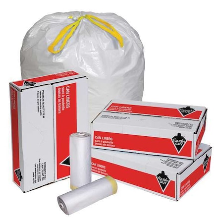 Tough Guy 20 Gal - 30 Gal Trash Bags, 33 in x 39 in, Extra Heavy-Duty, 1 mil, White, 150 Pack 1DZE5