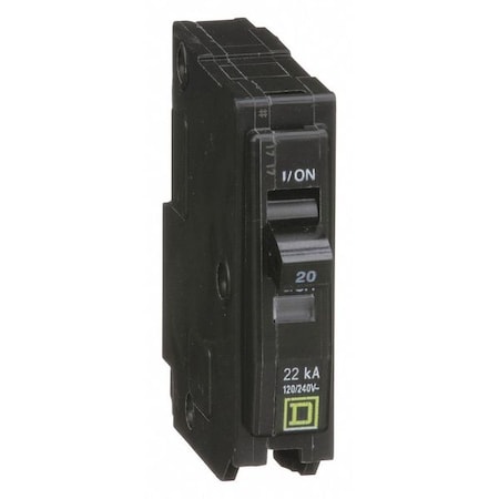 Square D Miniature Circuit Breaker, QO Series, 20A, 1 Pole, 120/240V AC, 22kA at 120/240V AC QO120VH