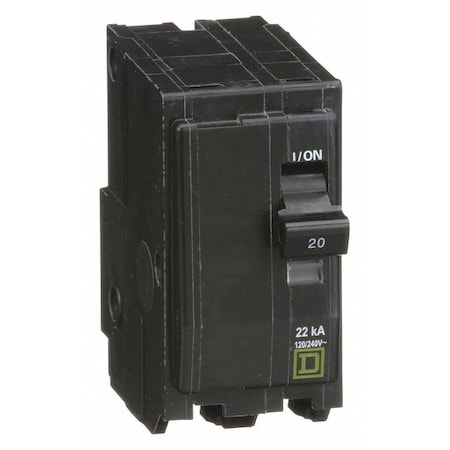 Square D Miniature Circuit Breaker, QO Series, 20A, 2 Pole, 120/240V AC, 22kA at 120/240V AC QO220VH