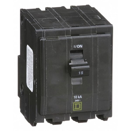 Square D Miniature Circuit Breaker, QO Series, 15A, 3 Pole, 120/240V AC, 10kA at 120/240V AC QO315