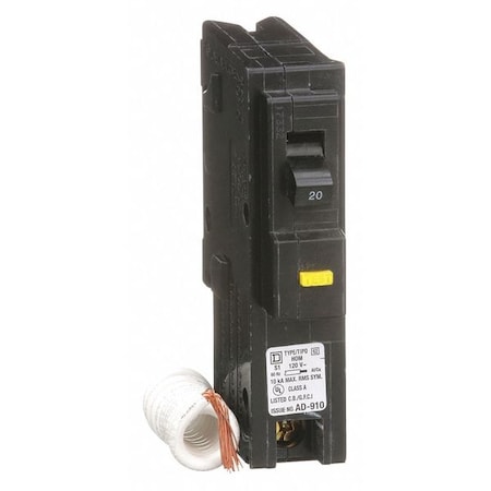 SQUARE D Miniature Circuit Breaker, 20 A, 120V AC, 1 Pole, Plug In Mounting Style, HOM Series HOM120GFI