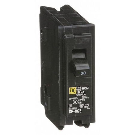 SQUARE D Miniature Circuit Breaker, HOM Series 30A, 1 Pole, 120/240V AC HOM130