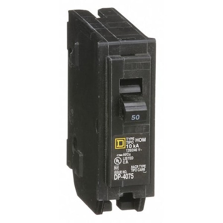 Square D Miniature Circuit Breaker, HOMELINE Series, 50A, 1 Pole, 120V AC, 10kA at 120V AC HOM150
