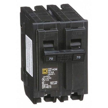 Square D Miniature Circuit Breaker, HOMELINE Series, 70A, 2 Pole, 240V AC, 10kA at 240V AC HOM270