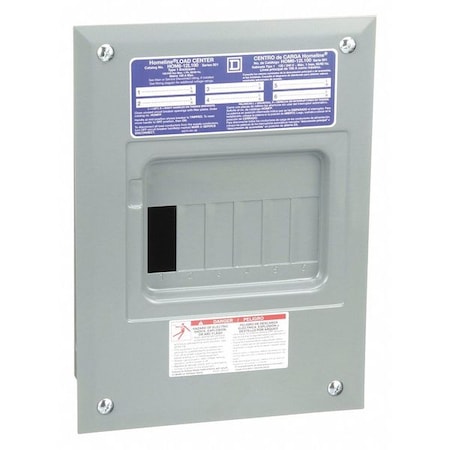 Square D Load Center, 6 Spaces, 100A Amps, 120/240V AC HOM612L100F