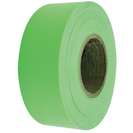 Zoro Select Flagging Tape, No Legend, Fluorescent Lime, 1 3/16 in Wide x 150 ft Length, Vinyl, 4 mil 1EC19A