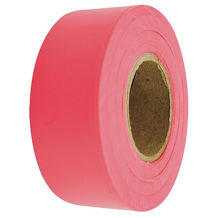 Zoro Select Flagging Tape, No Legend, Fluorescent Red, 1 3/16 in Wide x 150 ft Length, Vinyl, 4 mil 1EC20A