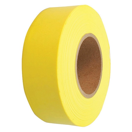 ZORO SELECT Flagging Tape, Yellow, Polyethylene, 1 3/16 in Roll Width, 300 ft Long, 2 mil Thick, UV Resistant 1EC22