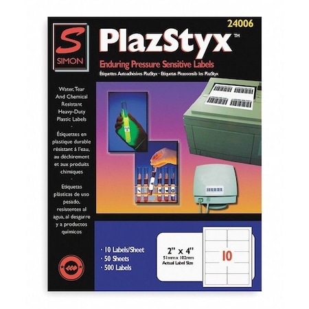 Simon By Sjpaper Laser Label, 2x4In, White, PK50 SL24006