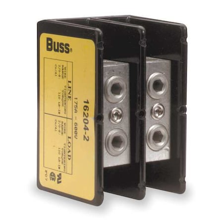 Eaton Bussmann Miniature Power Distribution Block, Open, 2 Pole, 175 A Copper, 600 V AC/DC 16204-2
