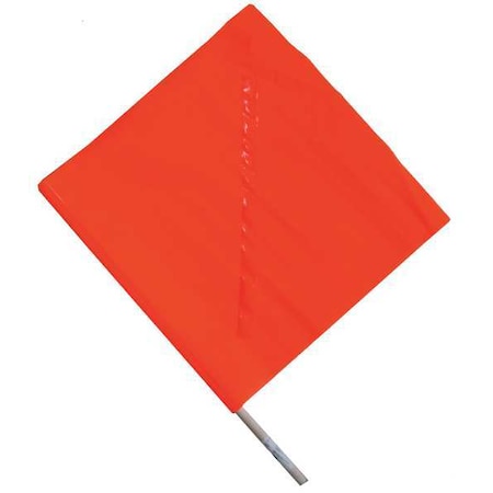 Zoro Select Handheld Warning Flag, Orange, Vinyl, 18" Length, 24 in Wood Dowel with Diagonal Stay 1EKR8