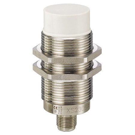 Telemecanique Sensors Cylindrical, Inductive Proximity Sensor, 30 mm Dia., Stainless Steel, 1/2 in Connector, 2 Wires, Unshielded XS230SAMAU20