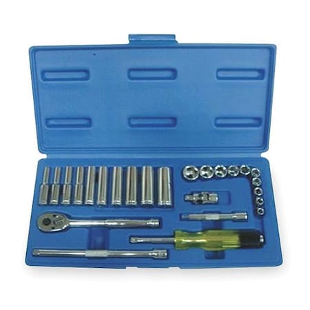 Westward 1/4" Drive Socket Wrench Set SAE 25 Pieces 3/16 in to 9/16 in , Chrome 1EZR4