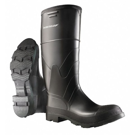 Dunlop Knee Boots, Size 10, 16" H, Black, Plain, PR 866051033