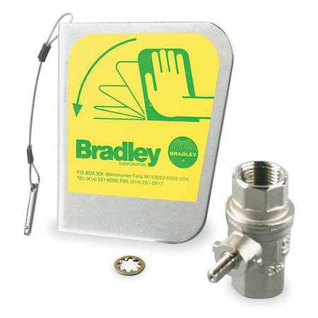 Bradley Ball Valve, Brass (Ball Valve), Stainless Steel (Eyewash Handle), Yellow, For Use With, Eyewash S30-072