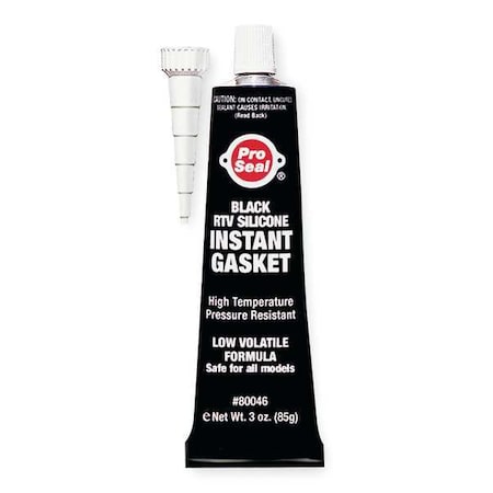 Pro Seal Oil-Resistant RTV Gasket Maker, 3 oz, Black, Temp Range -75 to 500 Degrees F 80046