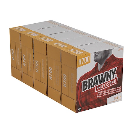 Georgia-Pacific Dry Wipe, Brawny Pro H700, Dispenser Box, Heavy Absorb, 9 in x 16 1/2 in, 100 Sheets, White, 5 Pk 25070