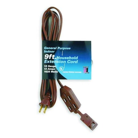 Zoro Select SPT-2 Indoor Extension Cord, 16 AWG 3 Outlets, 1-15R, Brown, PVC, 1-15P, 9 ft 1FD68