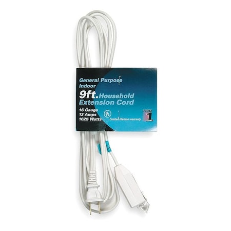 Zoro Select SPT-2 Indoor Extension Cord, 16 AWG 3 Outlets, 1-15R, White, PVC, 1-15P, 9 ft 1FD69
