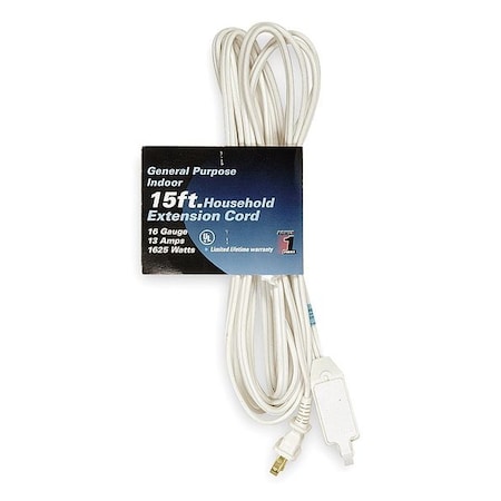 Zoro Select SPT-2 Indoor Extension Cord, 16 AWG 3 Outlets, 1-15R, White, PVC, 1-15P, 15ft 1FD70