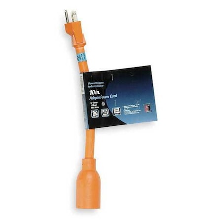Power First Adapter, Locking, 5-15P, 10 in., Orange 1FD76