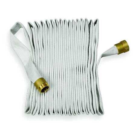 Zoro Select Fire Hose, Single Jacket, 75 ft. Length, 1 1/2 in Hose Inside Dia., Polyester Hose Tube, White 1FEL3