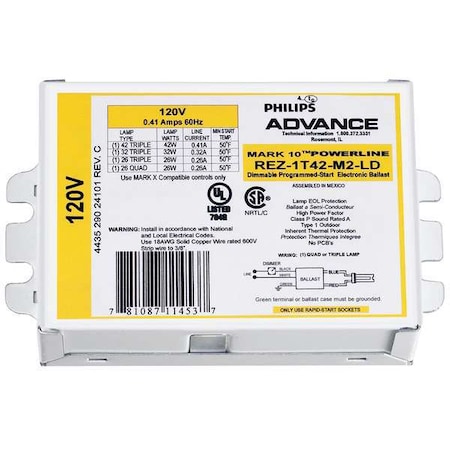 Advance CFL Ballast, Electronic Dimming, 8W, 120V REZ-1T42-M2-LD-K