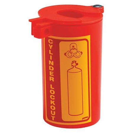 Brady Gas Cylinder Lockout, Red, polypropylene, 1 Max. No. of Padlocks, 17/50 in Max. Shackle Dia. LM023E