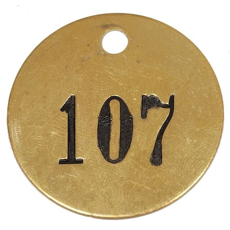 Zoro Select Numbered Tag, Brass, 1 1/2 in H x 1 1/2 in W, 1 1/2 in Dia., Brass, Round, 25 PK 1F028