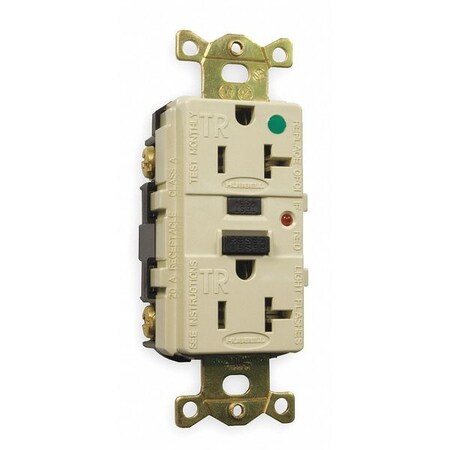 Hubbell Wiring Device-Kellems GFCI Receptacle, 20A, 125VAC, 5-20R, Ivory GFR8300ITR