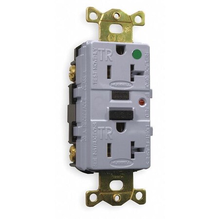 Hubbell Wiring Device-Kellems GFCI Receptacle, 20A, 125VAC, 5-20R, Gray GFR8300GYTR