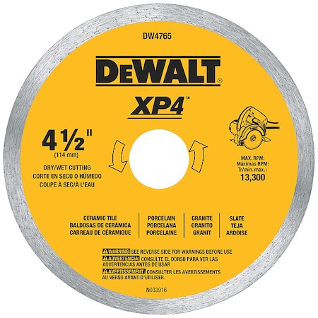 Dewalt 4-1/2" x .060" Porcelain Tile Blade Wet/Dry DW4765