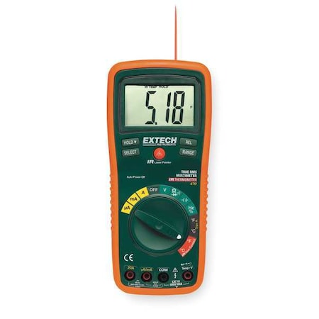 Extech Digital Multimeter, 600 V Max DC, 0.1 V Max AC, TRMS, 4,000 Instrument Counts, Backlit LCD EX470A