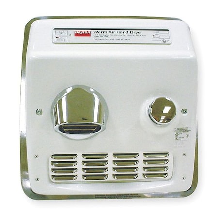 Dayton Porcelain Enamel, Yes ADA, 115 VAC, Push Button Hand Dryer 1GVL6
