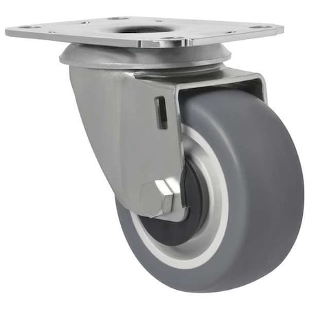 Zoro Select Swivel Plate Caster, Therm Rubber, 3 in, 154 lb 1G190
